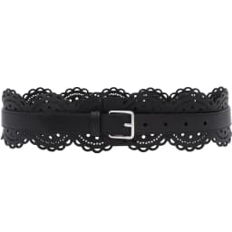Cut Out Carved Leather Waist Closure Pin Buckle Leather Wide Belt Dress Waist Geometric Decoration Silver Buckle Wide Belt