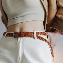 Maden Vintage Veg-Tan Cowhide Braided Belt for Women Leather Belt Simple Accessory Belts with 3 Strands of Weaving Craftsmanship