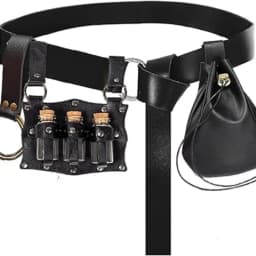 Medieval belt, glass magic bottle with bottle cover, copper coin waist bag set, Halloween costume belt prop
