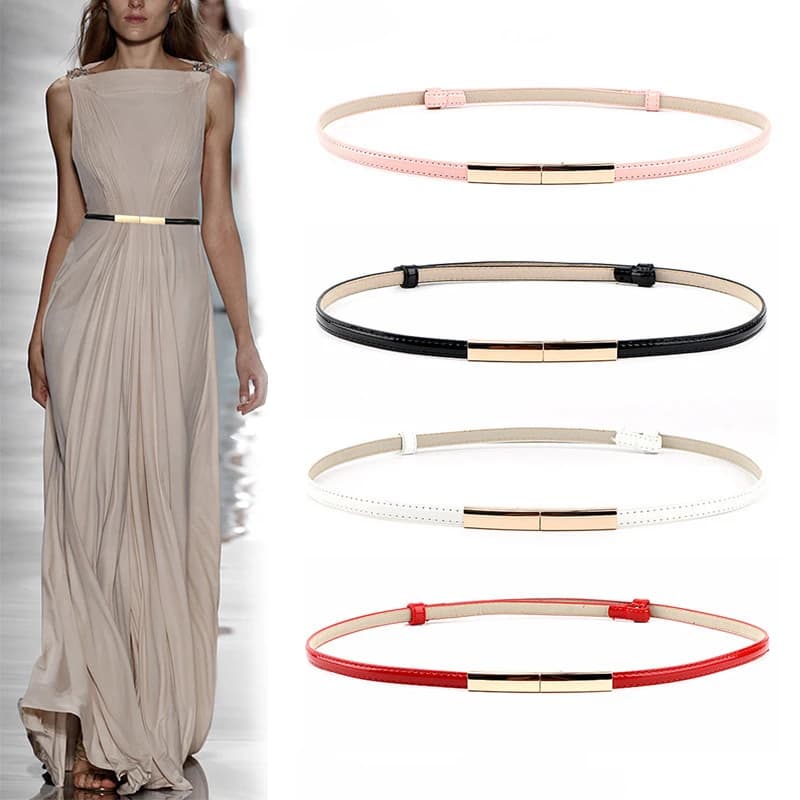 Adjustable Elastic Ladies Dress Waist Belt Slim Leather Women Belt Gold Buckle Black White Blue Skinny Female Belt pasek damski