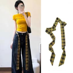 Long Skinny Plaid Waist Belt With Jeans Necktie Scarf Decorative Accessory Personality Trendy Hairband Fashionable Accessory