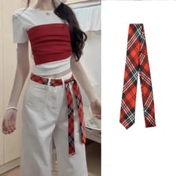 Long Skinny Plaid Waist Belt With Jeans Necktie Scarf Decorative Accessory Personality Trendy Hairband Fashionable Accessory