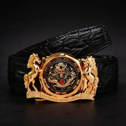 Luxury Dragon & Horse Automatic Buckle Belt - Gold Plated Crocodile Leather Waistband for Men