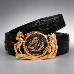 Luxury Dragon & Horse Automatic Buckle Belt - Gold Plated Crocodile Leather Waistband for Men