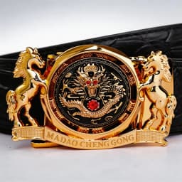 Luxury Dragon & Horse Automatic Buckle Belt - Gold Plated Crocodile Leather Waistband for Men