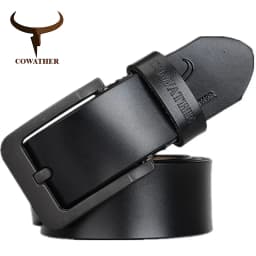 COWATHER male belt for mens high quality cow genuine leather belts 2021 hot sale strap fashion new jeans Black Buckle XF010