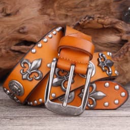 Brand Designer Metal Rivet Cowboy Belt Top Grain 100% Genuine Leather Cowskin Men Belt Punk Rivet Jeans Belts For Men