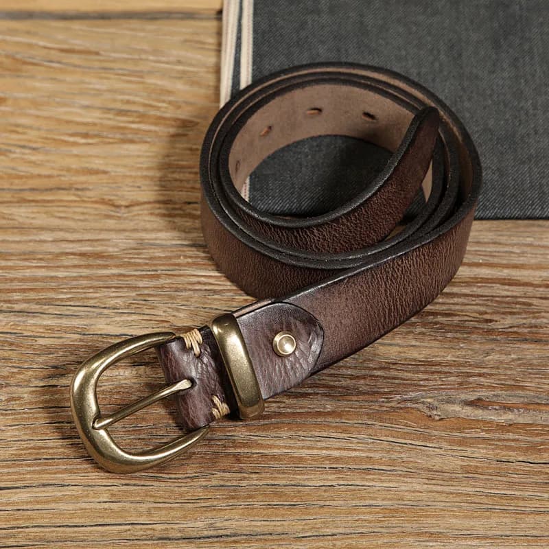 3.3cm Width Women's Genuine Leather Vintage Belt Luxury Copper Buckle Belt High Quality Cowskin Female Strap Jeans Belt