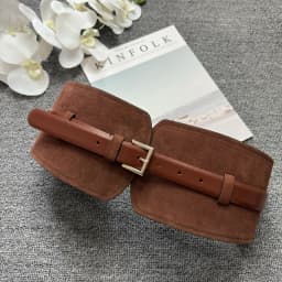 Retro Suede Dual-Purpose Waistband with Contrasting Brown Leather and Jacket Waistband and Wide Belt