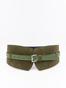 Retro Suede Dual-Purpose Waistband with Contrasting Brown Leather and Jacket Waistband and Wide Belt