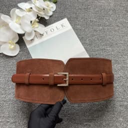 Retro Suede Dual-Purpose Waistband with Contrasting Brown Leather and Jacket Waistband and Wide Belt