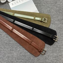 Retro Suede Dual-Purpose Waistband with Contrasting Brown Leather and Jacket Waistband and Wide Belt