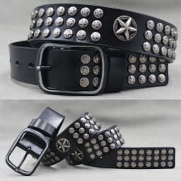 Metal Rivet Cowboy Belt Genuine Leather Cowskin Men Belt Punk Rivet Jeans Belts For Men Ceinture Homme Cinturones Hombre
