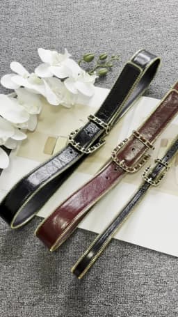 cowhide zipper decorative belt, shiny leather, women's slim waist seal, red belt
