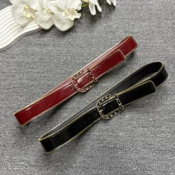 cowhide zipper decorative belt, shiny leather, women's slim waist seal, red belt