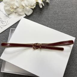cowhide zipper decorative belt, shiny leather, women's slim waist seal, red belt