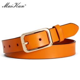 Maikun Genuine Leather Simple Belt For Women All-Match Vintage Gold Pin Buckle Belt Wide Casual Waistband