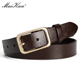 Maikun Genuine Leather Simple Belt For Women All-Match Vintage Gold Pin Buckle Belt Wide Casual Waistband