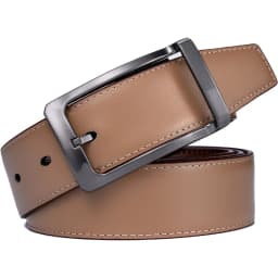 1Pcs Men's Reversible Classic Dress Belt Leather Rotating Buckle Two In One
