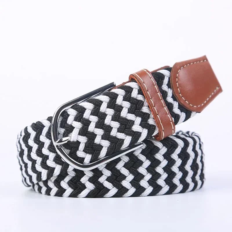 107/120/130cm Unisex Elastic Fabric Woven Casual Belt Pin Buckle Expandable Braided Stretch Canvas Leisure Belts for Men Women