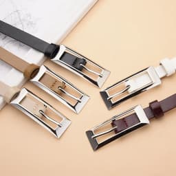 1.4x106cm Trendy PU Leather Belt Silver Metal Buckle Casual Pin Buckle Waistband Rectangular Waist Strap Women