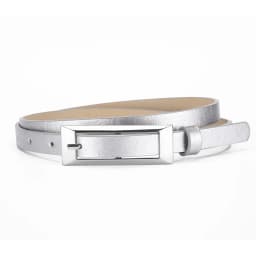 1.4x106cm Trendy PU Leather Belt Silver Metal Buckle Casual Pin Buckle Waistband Rectangular Waist Strap Women