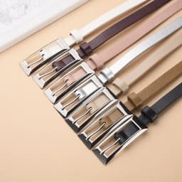1.4x106cm Trendy PU Leather Belt Silver Metal Buckle Casual Pin Buckle Waistband Rectangular Waist Strap Women