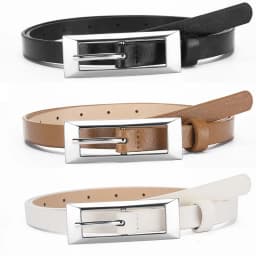 1.4x106cm Trendy PU Leather Belt Silver Metal Buckle Casual Pin Buckle Waistband Rectangular Waist Strap Women