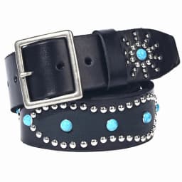 Men's Fashion 4.5cm Wide Genuine Leather Belt First Layer Cowhide Imitation Turquoise Inlay Rivet Punk Belt For Jeans