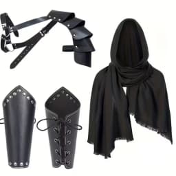 1/4PCS Men Vintage Medieval Knight Hooded Cloak Scarf Renaissance Belt Wrist Guard Halloween Cosplay Costume Accessories Prop