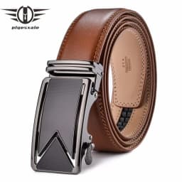 Plyesxale Men Belt 2026 Cowhide Genuine Leather Belts For Men Luxury Automatic Buckle Belts Brown Black Cinturones Hombre B55