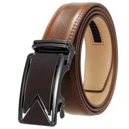Plyesxale Men Belt 2026 Cowhide Genuine Leather Belts For Men Luxury Automatic Buckle Belts Brown Black Cinturones Hombre B55