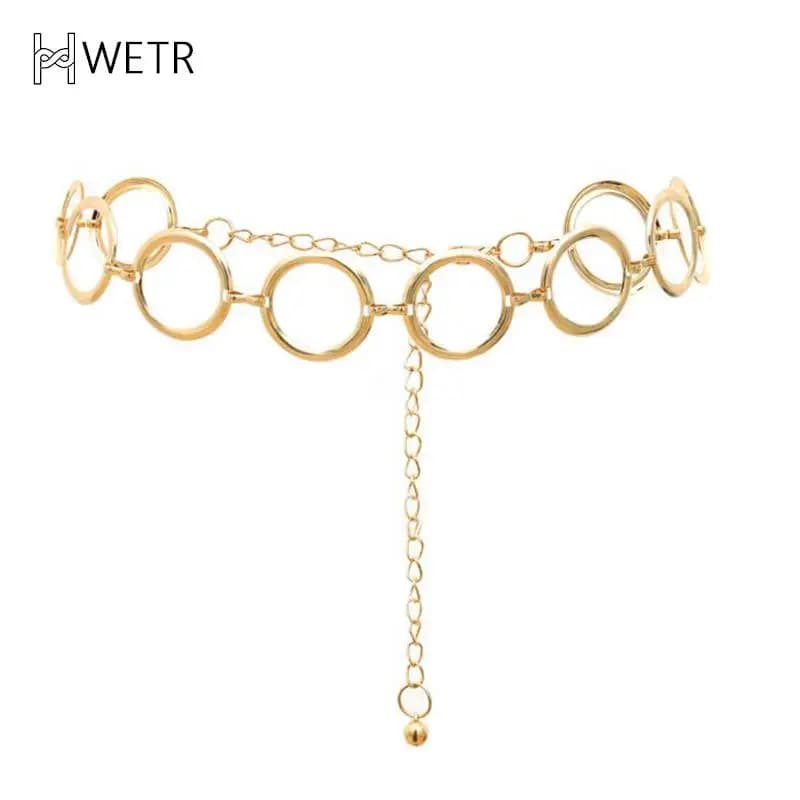 Fashion Womens Full Circle Metal Wide Chain Belt Waist Dress Adjusted Waistband