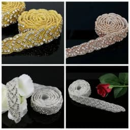 JLZXSY 1 Yard Crystal Rhinestone Trim, Applique, Bridal Applique, DIY Wedding Iron on Hot Fix Crystal Applique