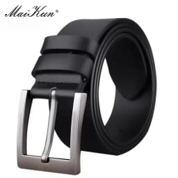 MaiKun Men's Genuine Leather Belt Classic Black Fashion Waistband Alloy Pin Buckle Belt For Casual And Formal Wear
