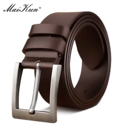 MaiKun Men's Genuine Leather Belt Classic Black Fashion Waistband Alloy Pin Buckle Belt For Casual And Formal Wear