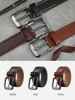 Belt men's genuine leather pin buckle men's leather belt business middle-aged first layer real cowhide youth handmade belt