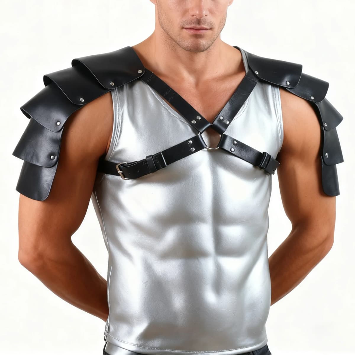 Men Medieval PU Leather Shoulder Armor Belt Halloween Cosplay Knight Body Chest Harness Adjustable Viking Shoulder Belt