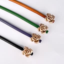 1.0cm New Unique Rose Genuine Leather Gold Belt Women Fashion Cowskin Flower Thin Belts Female Jeans Dress Waistband