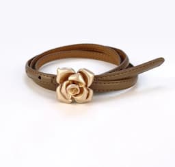 1.0cm New Unique Rose Genuine Leather Gold Belt Women Fashion Cowskin Flower Thin Belts Female Jeans Dress Waistband