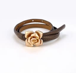 1.0cm New Unique Rose Genuine Leather Gold Belt Women Fashion Cowskin Flower Thin Belts Female Jeans Dress Waistband