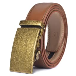 Plyesxale Brown Leather Belt Men 2026 Automatic Buckle Mens Belt For Jeans Vintage Style Mens Belts Luxury Ceinture Homme B9