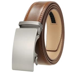 Plyesxale Brown Leather Belt Men 2026 Automatic Buckle Mens Belt For Jeans Vintage Style Mens Belts Luxury Ceinture Homme B9