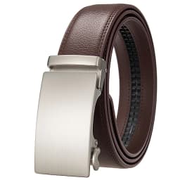 Plyesxale Brown Leather Belt Men 2026 Automatic Buckle Mens Belt For Jeans Vintage Style Mens Belts Luxury Ceinture Homme B9