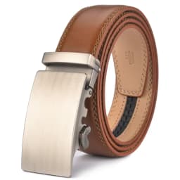 Plyesxale Brown Leather Belt Men 2026 Automatic Buckle Mens Belt For Jeans Vintage Style Mens Belts Luxury Ceinture Homme B9