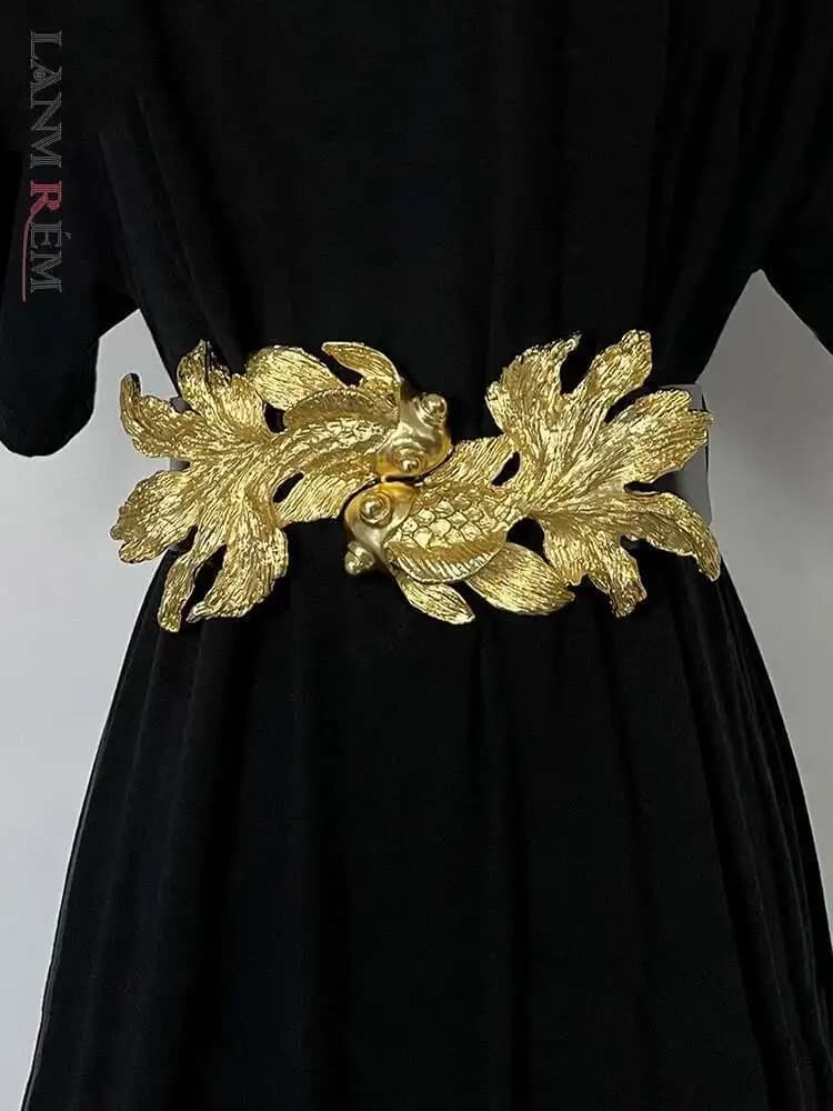 LANMREM Design Retro Goldfish Women PU Metal Buckle Belts Adjustable All-match Fashion Tide High Street 2025 New Arrival 2YA108