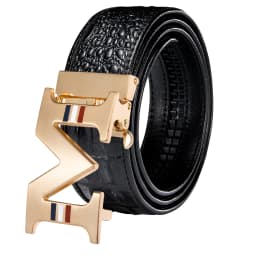Hi-Tie Crocodile Designer Luxury Genuine Leather Belts for Men Casual Jeans Belt Strap Gold Automatic Buckle Black Belt PD-2036
