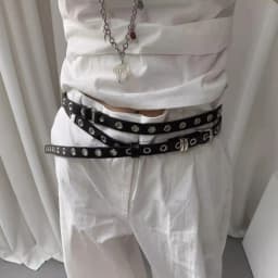 Adjustable PU Leather Double Circle Waist Chain Y2K Wide Belt Women Punk Retro Double Layer Hole Belt Silver Color Buckle Belts