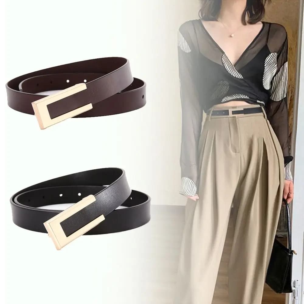 Waist Decoration Versatile Leather Belt Luxury Design Women Metal Slide Buckle Belt Trouser Dress Belts