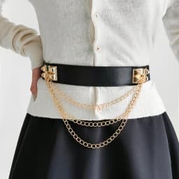 Multilayer Gold Metal Chains Women Belt Black PU Leather Elastic Wide Waist Straps Punk Rivet Belts Suit Decor Dress Waistbands
